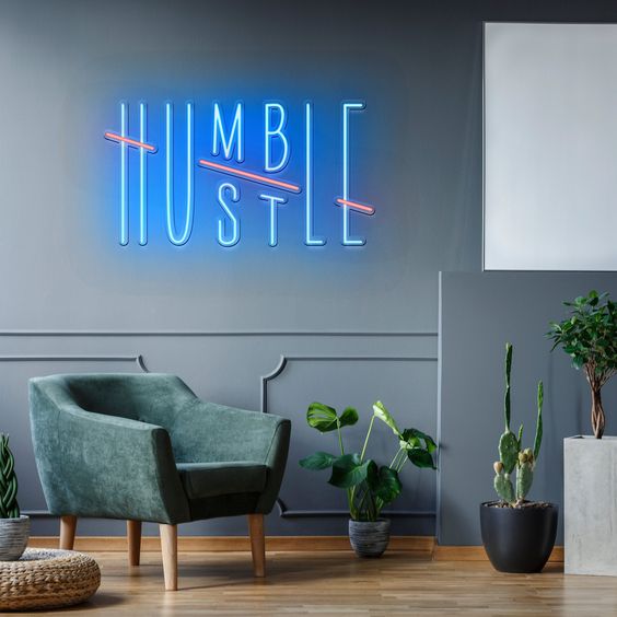 humble and hustle neon sign
