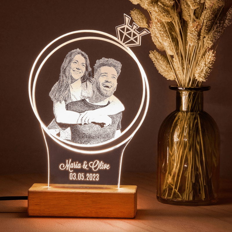 Customized 3D Led Lamp with Photo and Text as Anniversary Gift for Her. Personalized Led Light as Romantic Night Lamp Gift for Wife.