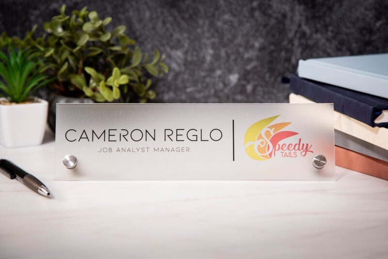 Frosted Standing Name Plate w/ Logo - 10x2.75" Clear Executive Desk Name Sign with Business Logo, Promotion Gift for Coworker or BossFrosted Standing Name Plate w/ Logo - 10x2.75" Clear Executive Desk Name Sign with Business Logo, Promotion Gift for Coworker or BossFrosted Standing Name Plate w/ Logo - 10x2.75" Clear Executive Desk Name Sign with Business Logo, Promotion Gift for Coworker or Boss