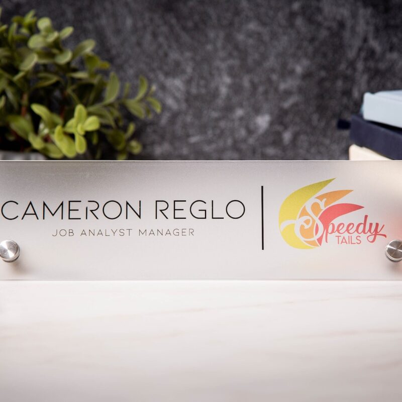 Frosted Standing Name Plate w/ Logo - 10x2.75" Clear Executive Desk Name Sign with Business Logo, Promotion Gift for Coworker or BossFrosted Standing Name Plate w/ Logo - 10x2.75" Clear Executive Desk Name Sign with Business Logo, Promotion Gift for Coworker or BossFrosted Standing Name Plate w/ Logo - 10x2.75" Clear Executive Desk Name Sign with Business Logo, Promotion Gift for Coworker or Boss