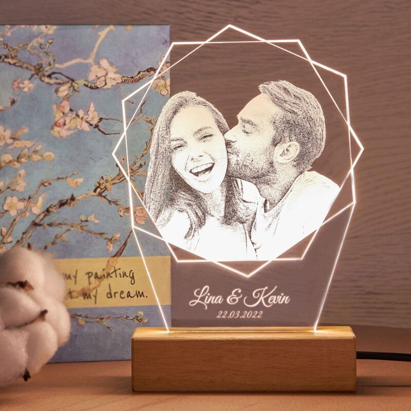 Personalized LED Light with Photo and Text as Anniversary Gift for Her. Personalized Led Light as Romantic Night Lamp Gift for Wife